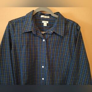 L.L. Bean Women's Navy and Green Checkered Shirt